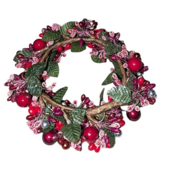 *3 FOR $9* Vintage Beaded Small Wreath Holly Berry Berries Pillar Candle Ring - Picture 4 of 4